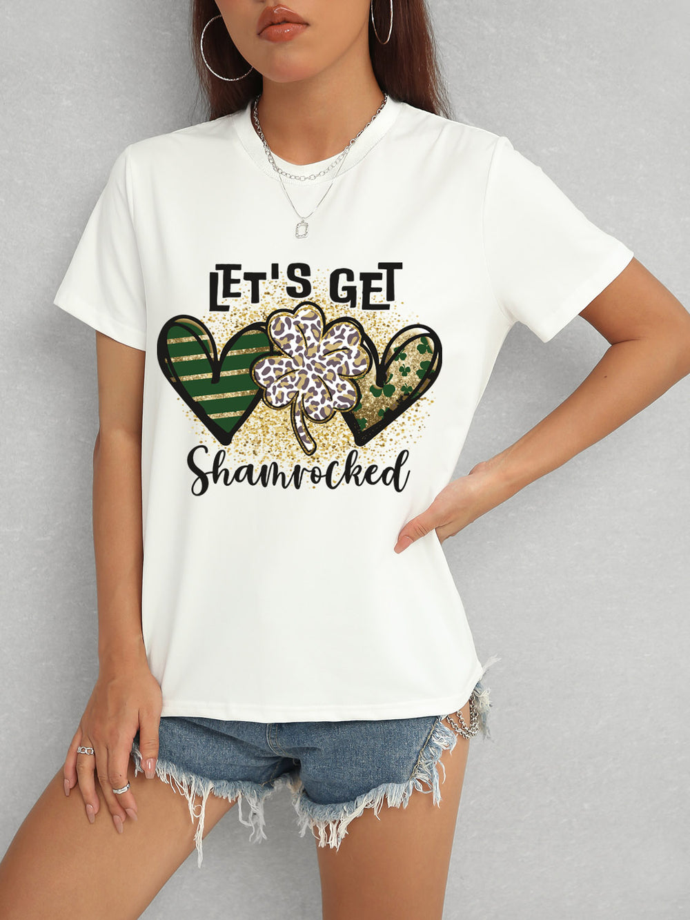 Lucky Clover Round Neck Short Sleeve T-Shirt-Teresa's Fashionista LLC