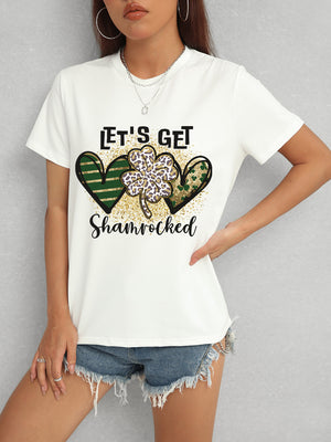 Lucky Clover Round Neck Short Sleeve T-Shirt-Teresa's Fashionista LLC