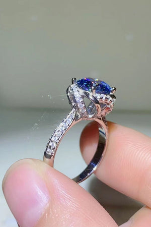 2 Carat Cobalt Blue Moissanite 925 Sterling Silver Ring-Teresa's Fashionista LLC