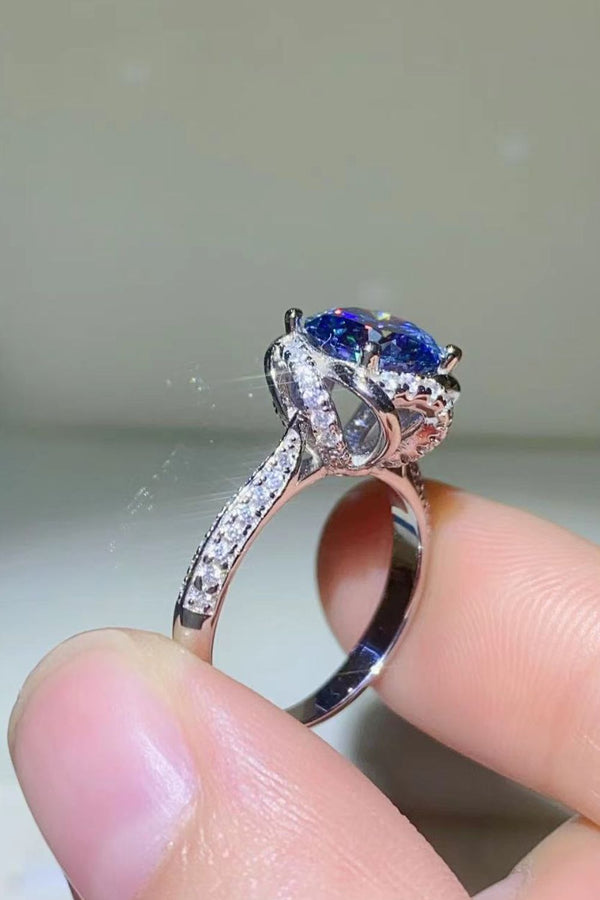 2 Carat Cobalt Blue Moissanite 925 Sterling Silver Ring-Teresa's Fashionista LLC