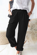 Paperbag Waist Pull-On Pants with Pockets-Teresa's Fashionista LLC