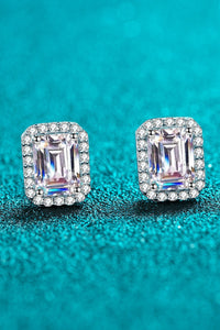 1 Carat Moissanite Rhodium-Plated Square Stud Earrings