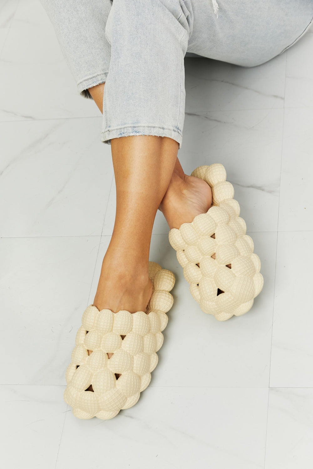 NOOK JOI Laid Back Bubble Slides in Khaki-Teresa's Fashionista LLC
