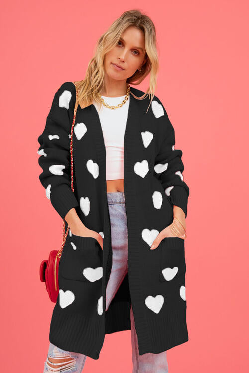 Heart Graphic Open Front Cardigan with Pockets-Teresa's Fashionista LLC