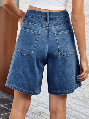 High Waist Denim Shorts with Pockets-Teresa's Fashionista LLC