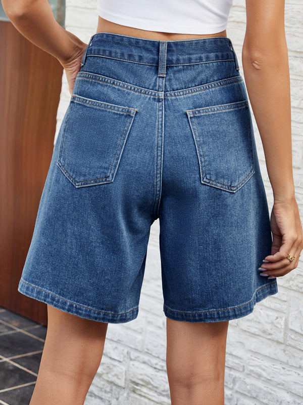 High Waist Denim Shorts with Pockets-Teresa's Fashionista LLC