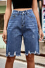 Raw Hem High Waist Denim Shorts with Pockets-Teresa's Fashionista LLC