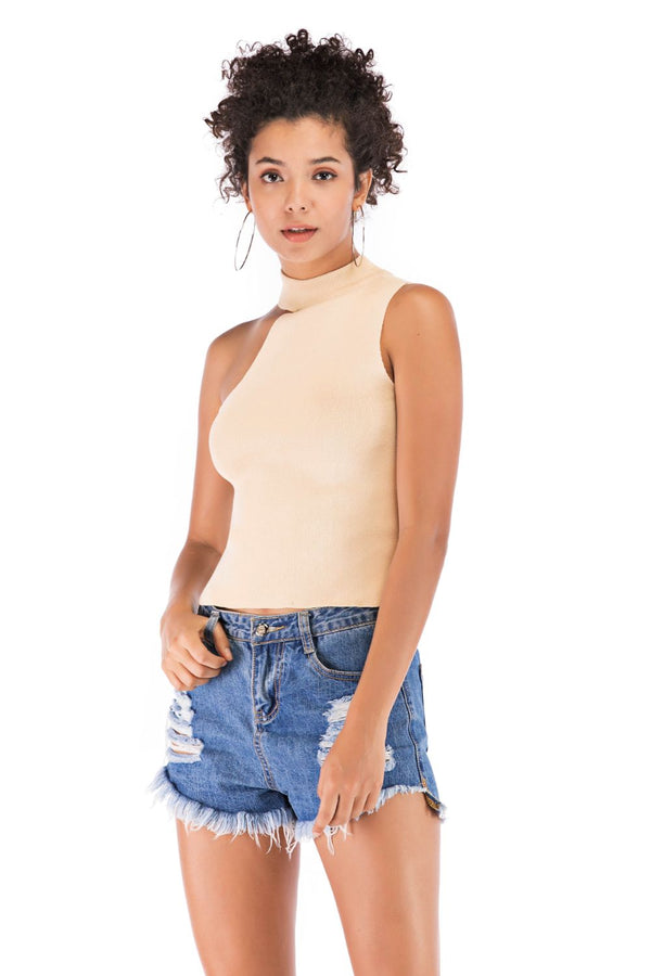 Asymmetrical Sleeveless Rib-Knit Top-Teresa's Fashionista LLC