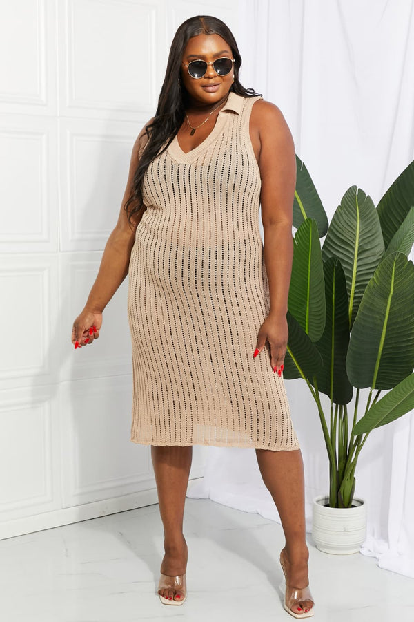 Openwork Johnny Collar Cover Up Dress-Teresa's Fashionista LLC