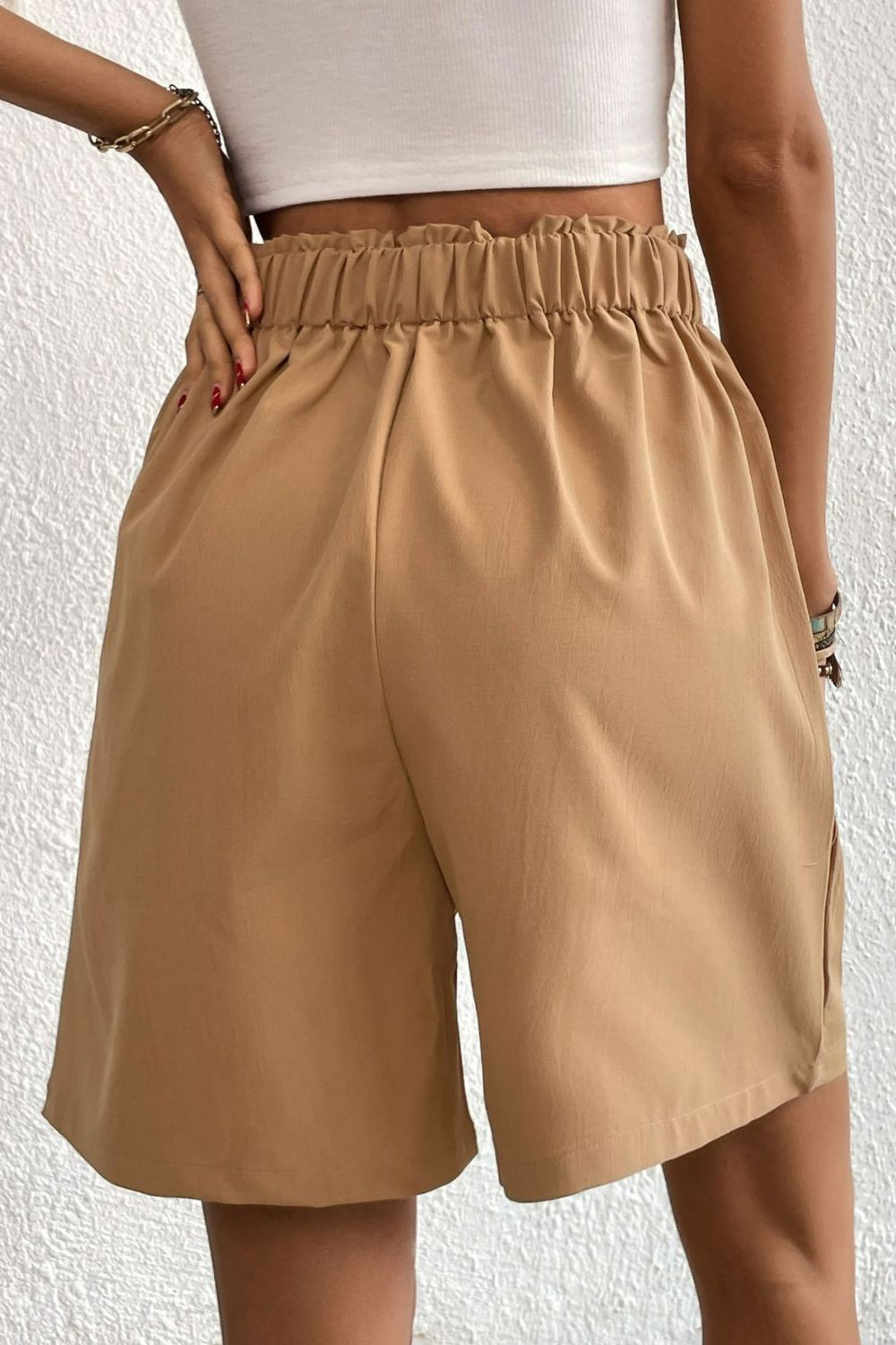Buttoned Elastic Waist Pleated Detail Shorts-Teresa's Fashionista LLC