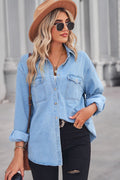 Collared Neck Dropped Shoulder Denim Top-Teresa's Fashionista LLC