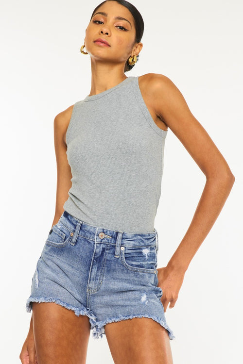 Kancan Distressed Raw Hem Denim Shorts-Teresa's Fashionista LLC
