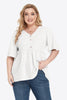 Plus Size Buttoned V-Neck Frill Trim Babydoll Blouse-Teresa's Fashionista LLC