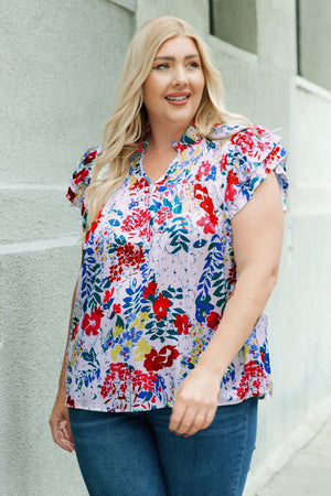 Plus Size Floral Smocked Flutter Sleeve Blouse-Teresa's Fashionista LLC