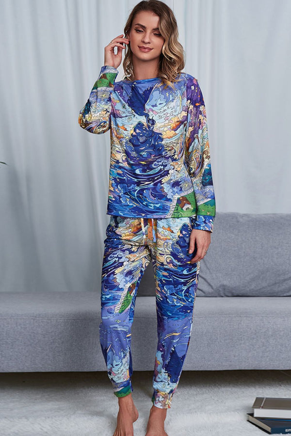 Tie-Dye Crewneck Top and Drawstring Waist Joggers Lounge Set-Teresa's Fashionista LLC
