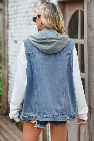 Sleeveless Denim Top with A Detachable Hood-Teresa's Fashionista LLC