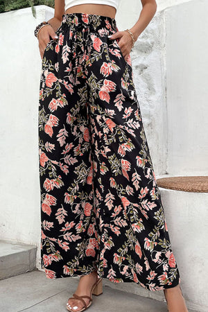 Floral Pull-On Wide Leg Pants-Teresa's Fashionista LLC