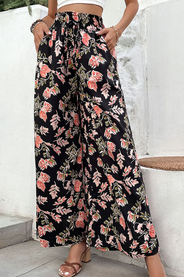 Floral Pull-On Wide Leg Pants-Teresa's Fashionista LLC