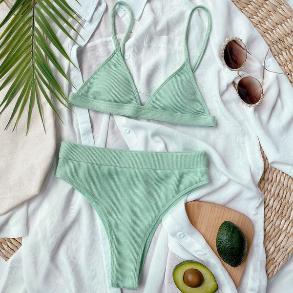 Spaghetti Strap Ribbed Bikini Set-Teresa's Fashionista LLC