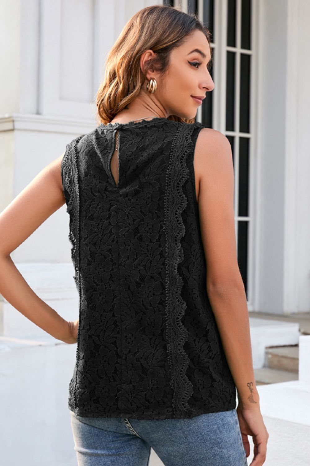 Lace V-Neck Tank-Teresa's Fashionista LLC
