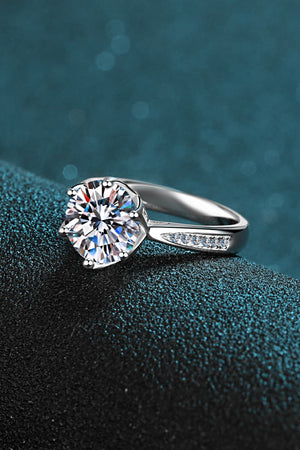 3 Carat Moissanite Rhodium-Plated Side Stone Ring-Teresa's Fashionista LLC