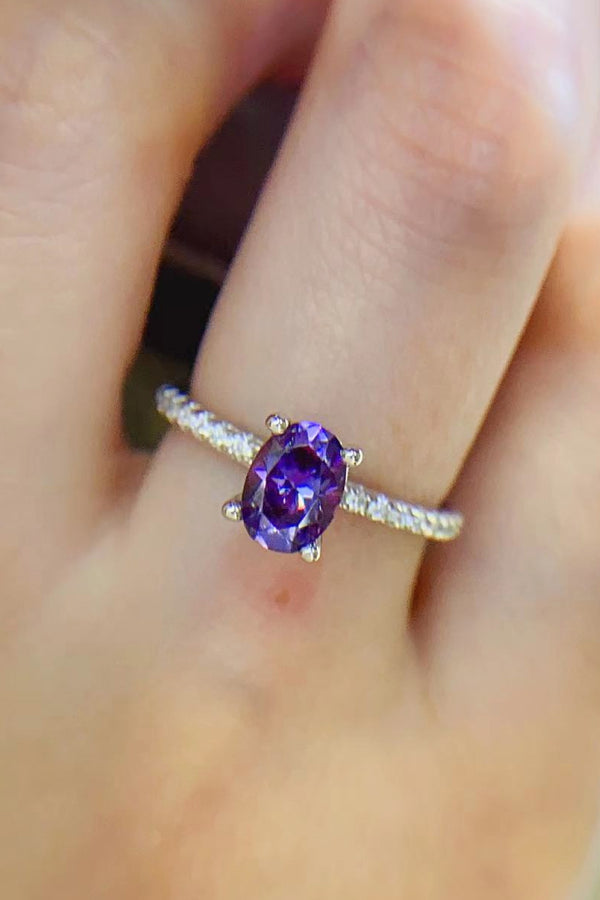 1 Carat Purple Moissanite 4-Prong Ring-Teresa's Fashionista LLC