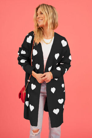 Heart Graphic Open Front Cardigan with Pockets-Teresa's Fashionista LLC