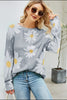 Daisy Print Openwork Round Neck Sweater-Teresa's Fashionista LLC