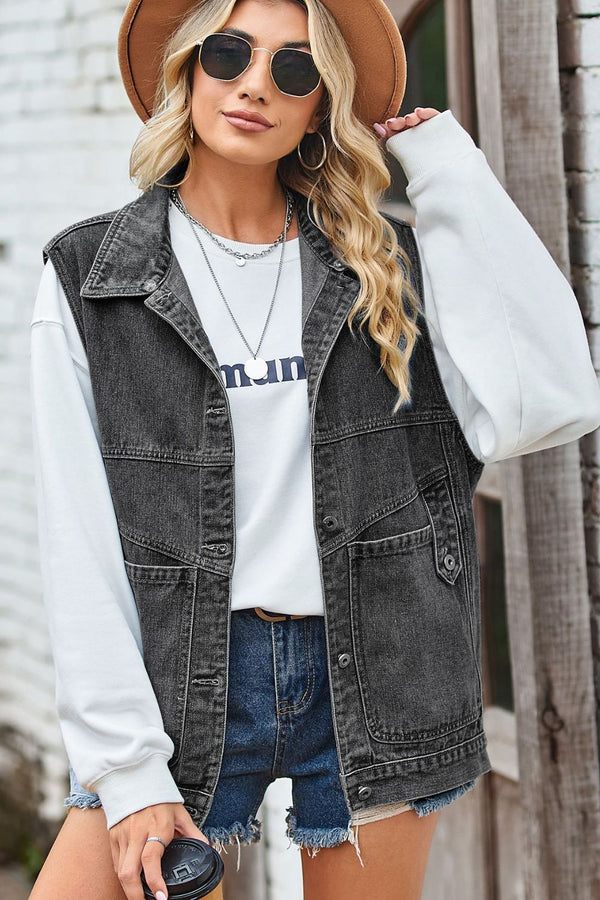 Sleeveless Denim Top with A Detachable Hood-Teresa's Fashionista LLC
