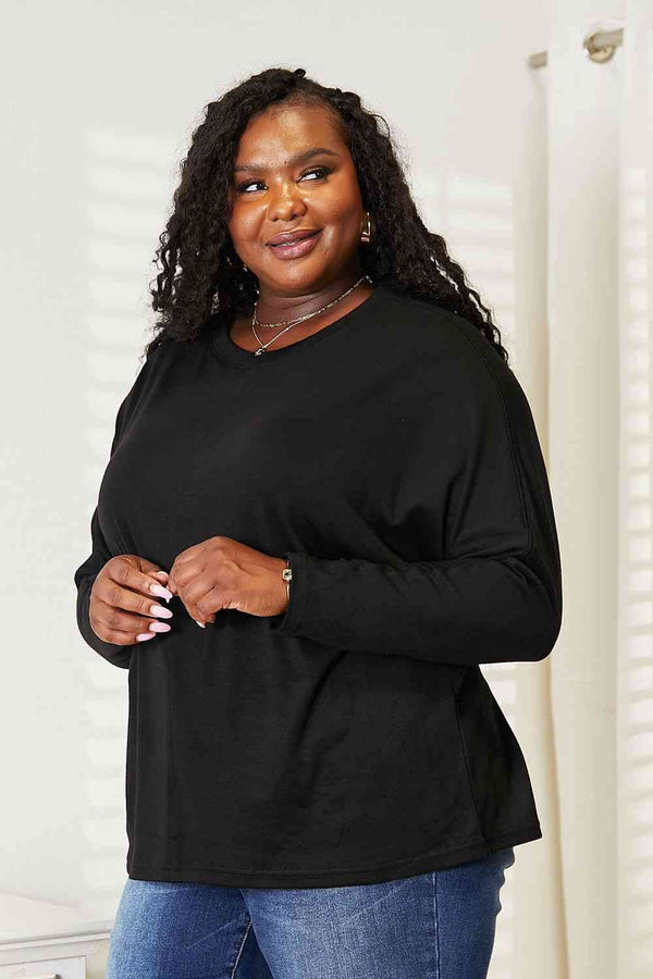 Double Take Seam Detail Round Neck Long Sleeve Top-Teresa's Fashionista LLC