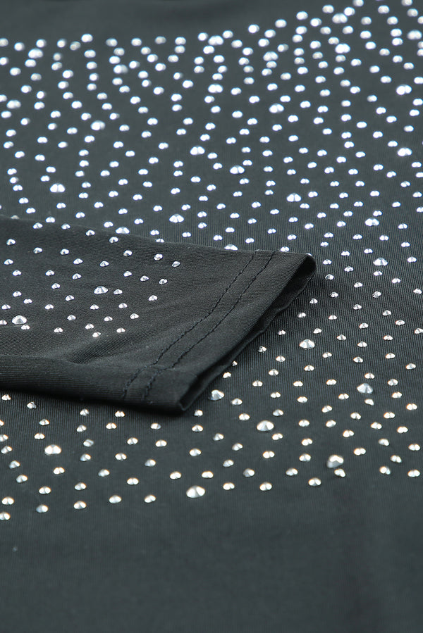 Rhinestone Round Neck Long Sleeve Bodysuit-Teresa's Fashionista LLC