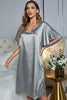 Satin Flutter Sleeve Side Slit V-Neck Night Dress-Teresa's Fashionista LLC