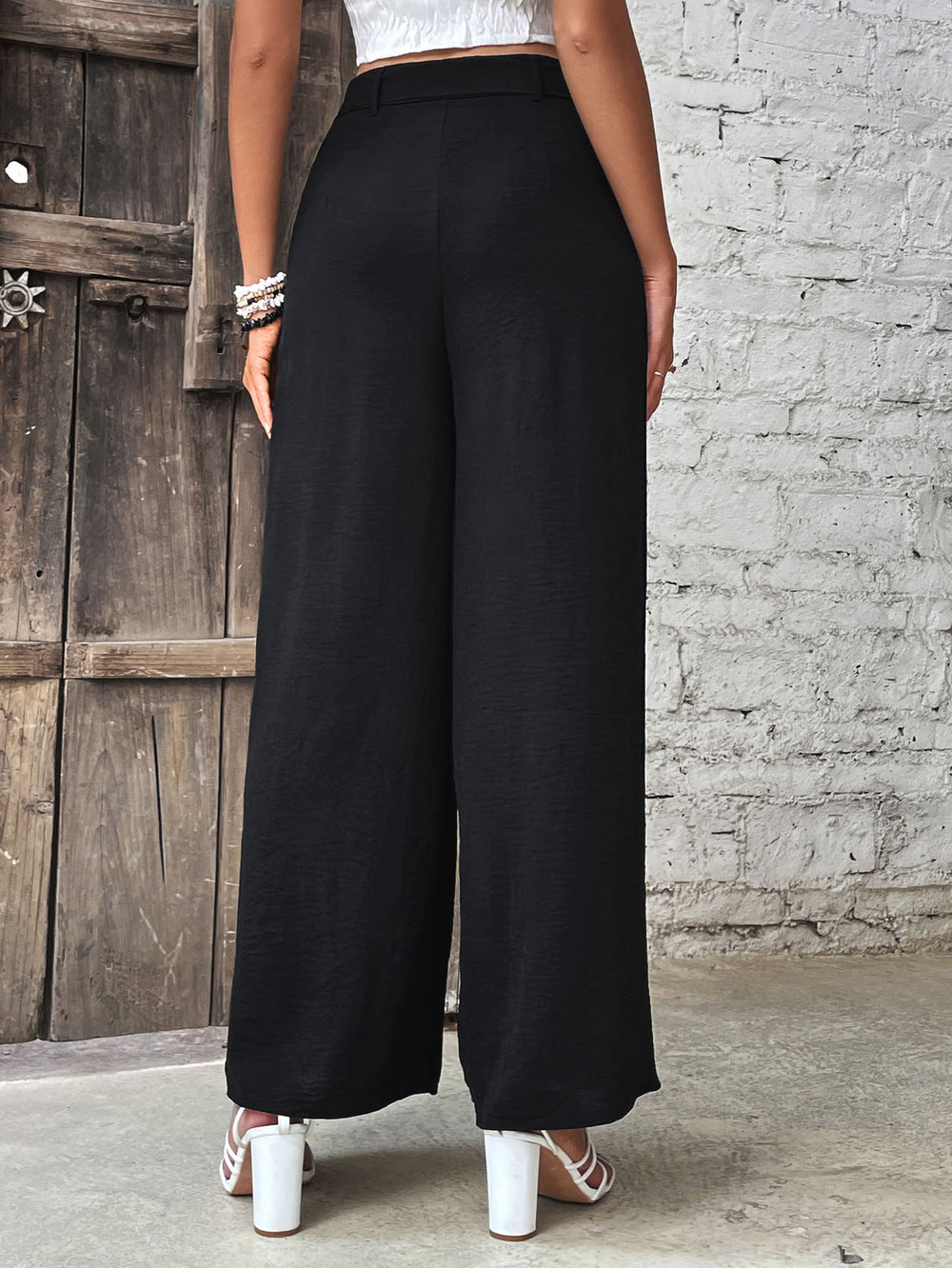 Ruched High Waist Wide Leg Pants-Teresa's Fashionista LLC