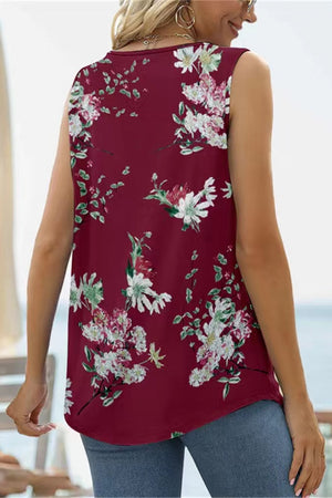 Printed Square Neck Curved Hem Tank-Teresa's Fashionista LLC
