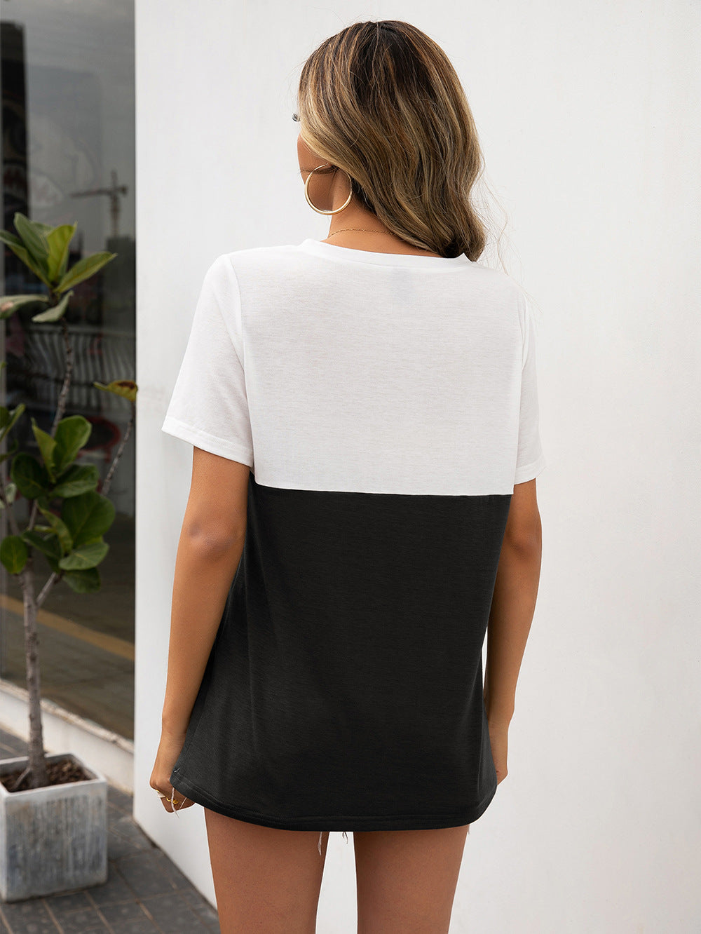 Color Block V-Neck Short Sleeve Tee-Teresa's Fashionista LLC