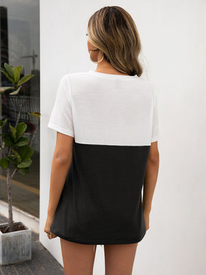 Color Block V-Neck Short Sleeve Tee-Teresa's Fashionista LLC