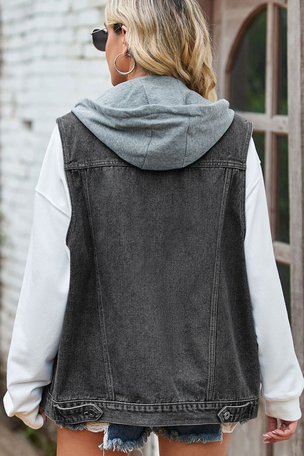 Sleeveless Denim Top with A Detachable Hood-Teresa's Fashionista LLC