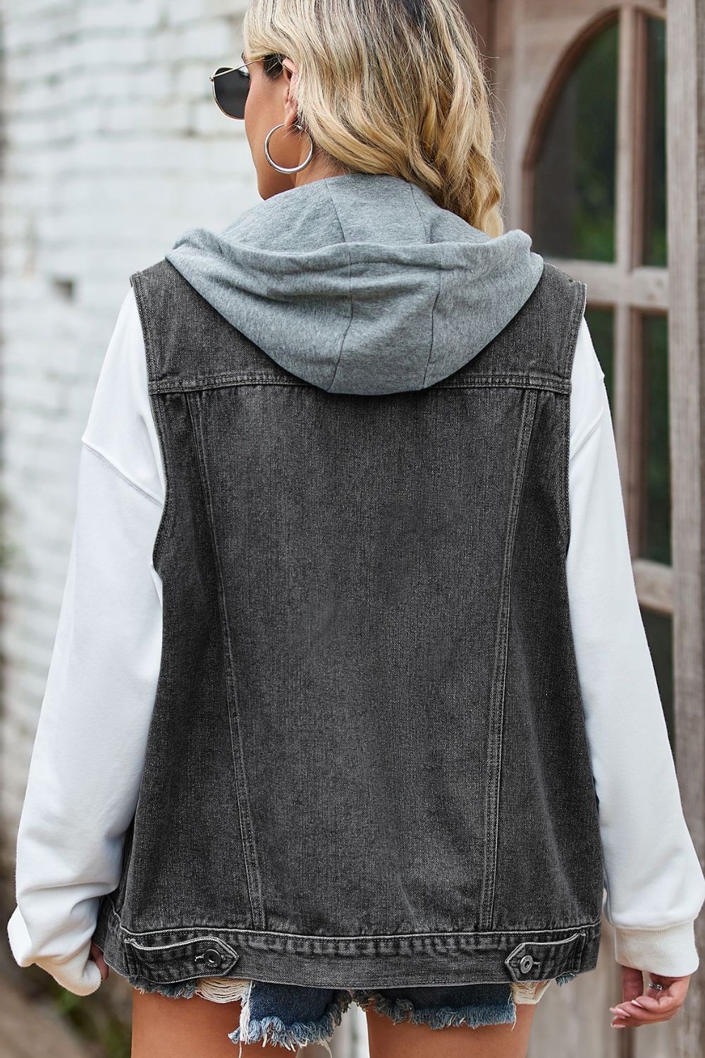 Sleeveless Denim Top with A Detachable Hood-Teresa&#39;s Fashionista LLC