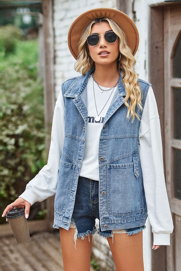 Sleeveless Denim Top with A Detachable Hood-Teresa's Fashionista LLC