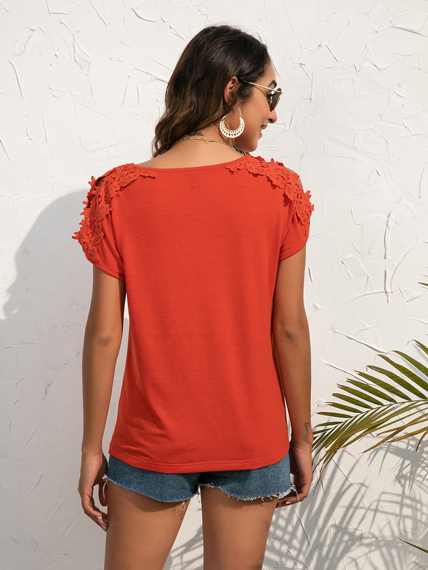 Spliced Lace Cold-Shoulder Blouse-Teresa's Fashionista LLC