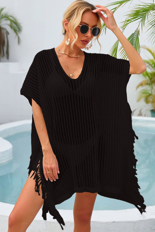 Fringe Trim Openwork Cover Up-Teresa's Fashionista LLC