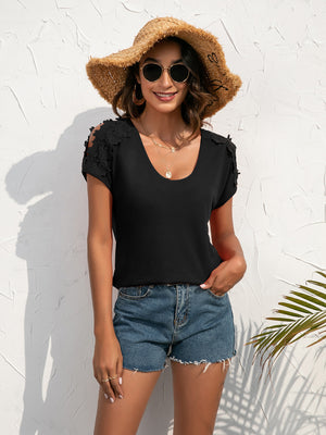 Spliced Lace Cold-Shoulder Blouse-Teresa's Fashionista LLC