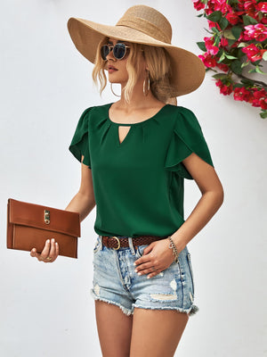Cutout Round Neck Petal Sleeve Blouse-Teresa's Fashionista LLC