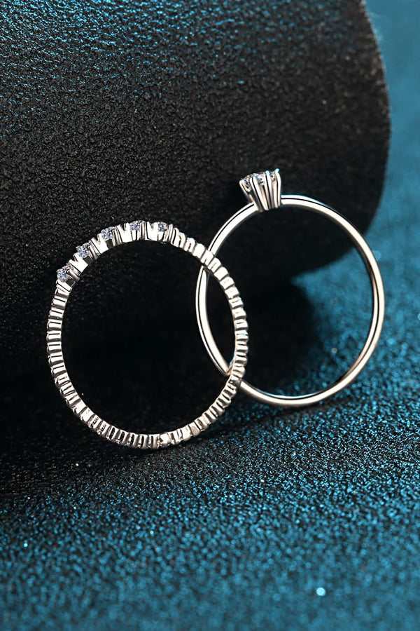 Moissanite 925 Sterling Silver Two-Piece Ring Set-Teresa's Fashionista LLC