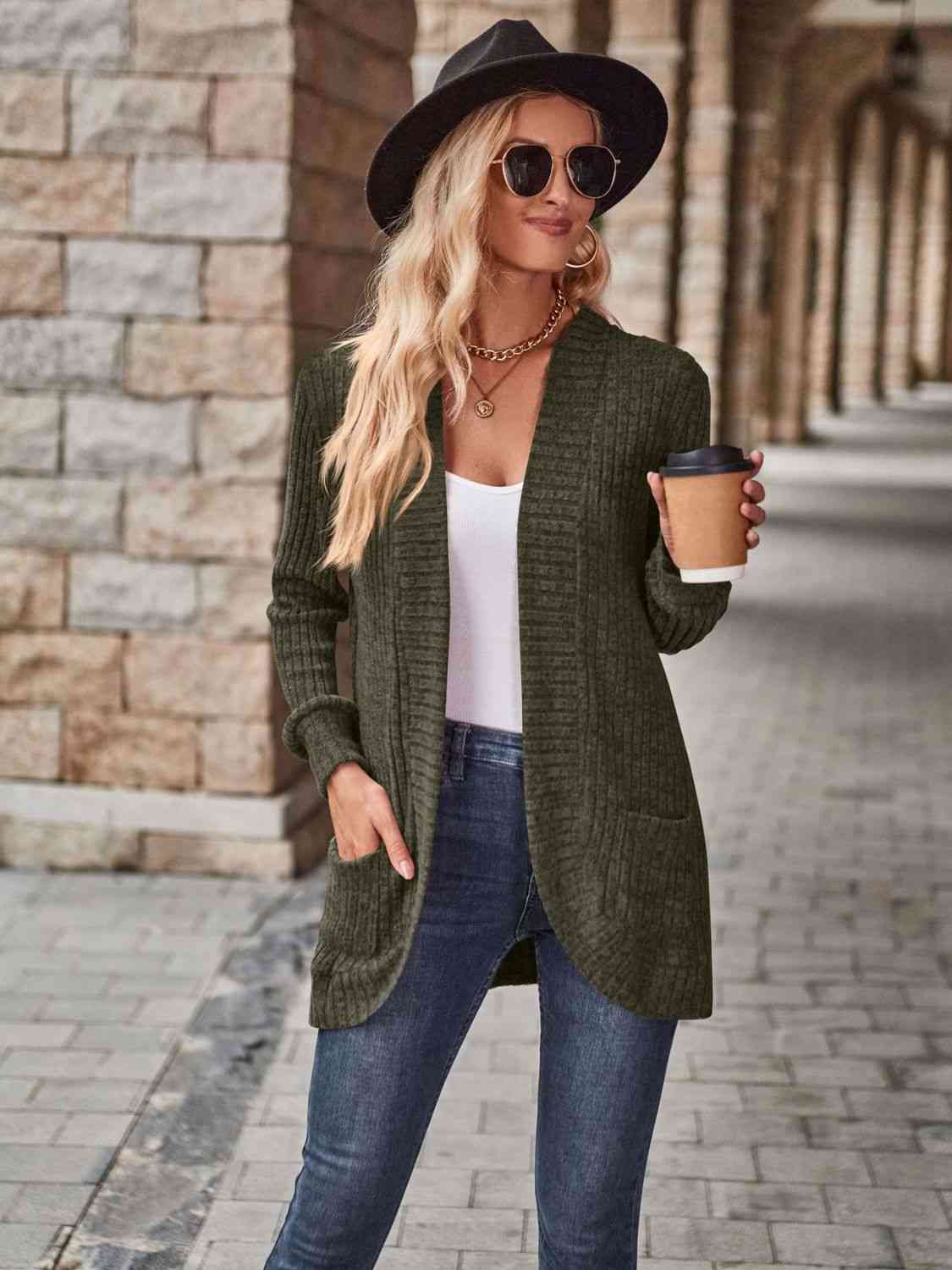 Open Front Cardigan with Pockets-Teresa&#39;s Fashionista LLC
