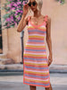 Striped Tie Shoulder Split Cover Up Dress-Teresa's Fashionista LLC