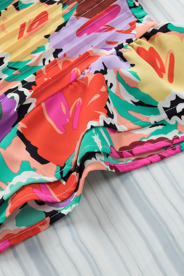 Multicolored Flutter Sleeve Mock Neck Blouse-Teresa's Fashionista LLC