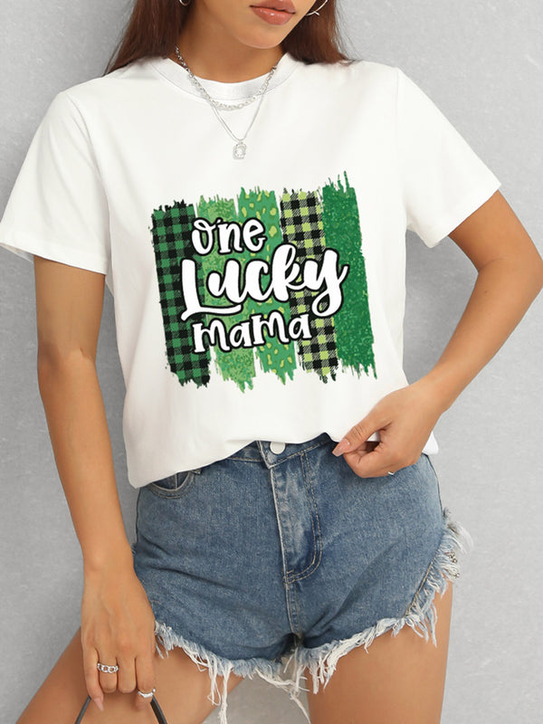 ONE LUCKY MAMA Round Neck T-Shirt-Teresa's Fashionista LLC