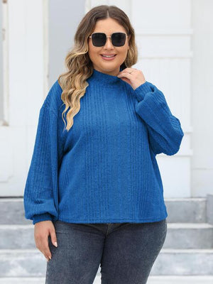 Plus Size Mock Neck Long Sleeve Knit Top-Teresa's Fashionista LLC