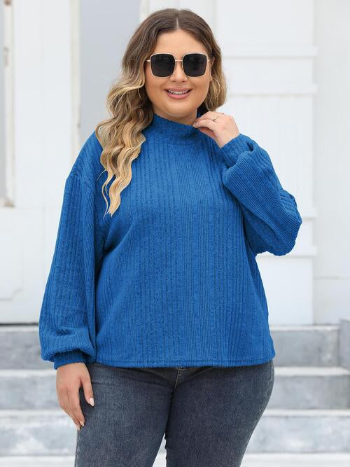 Plus Size Mock Neck Long Sleeve Knit Top-Teresa's Fashionista LLC